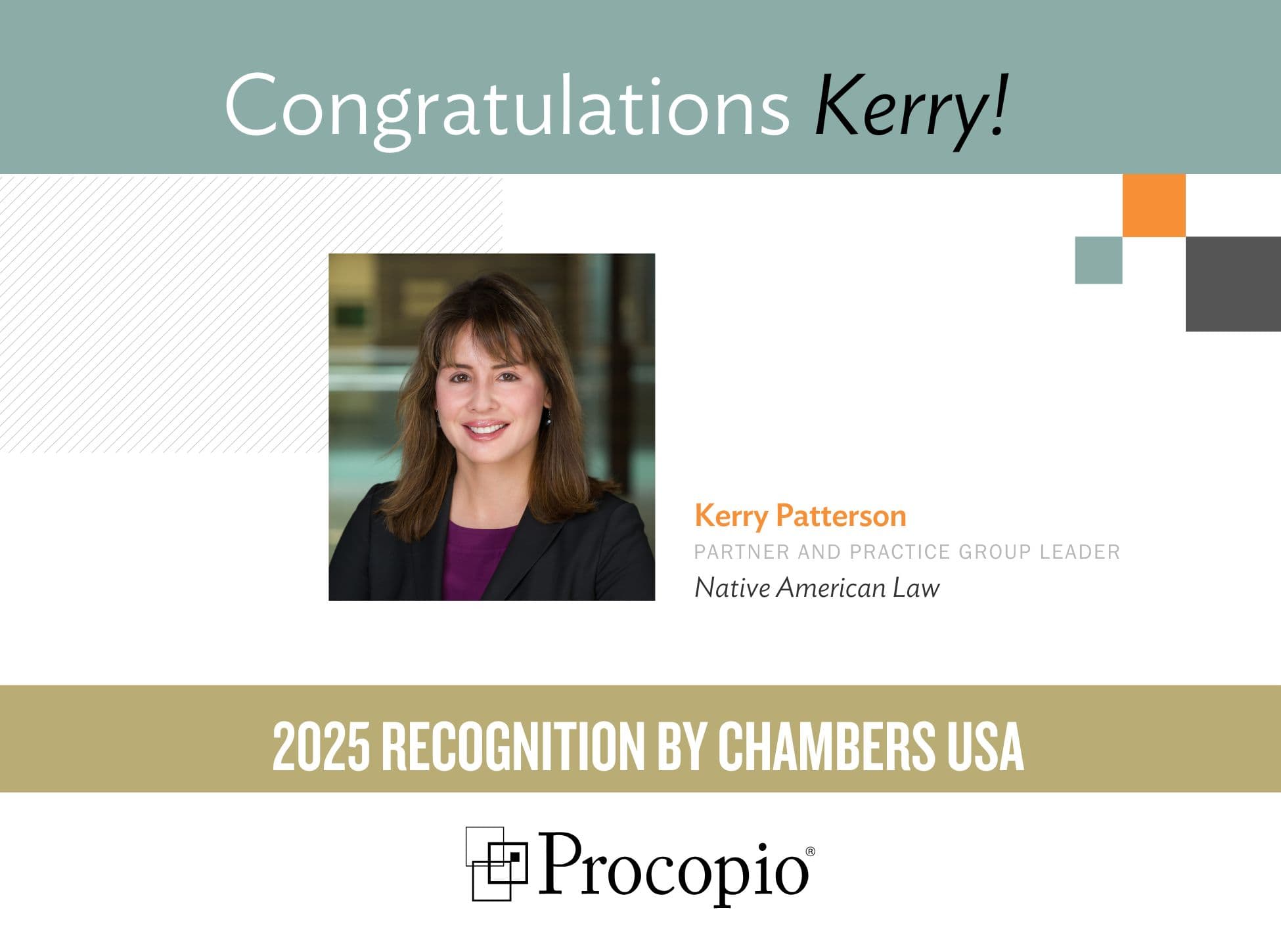 Native American Law Leader Kerry Patterson and Her Practice Recognized by Chambers