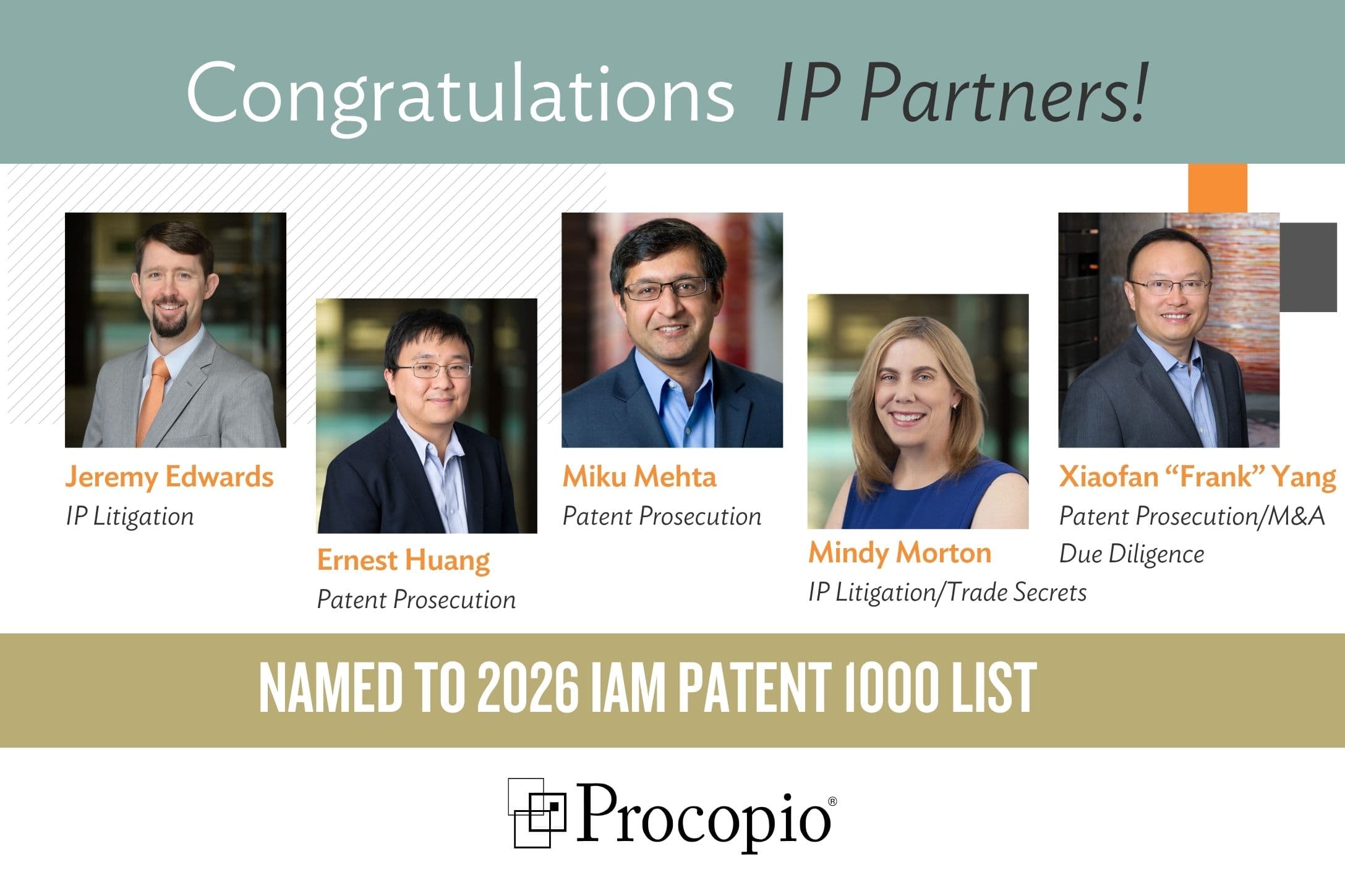 Procopio Patent Practice and Five Partners Named to 2026 IAM Patent 1000 List